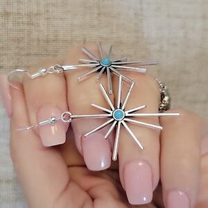 Southwest Silver Starburst Earrings with Turquoise Accent